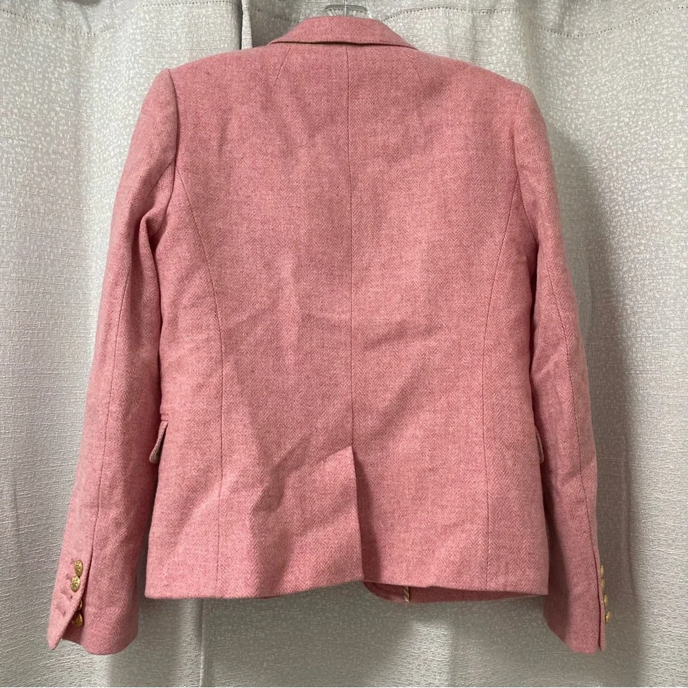 J. Crew Women’s Schoolboy Wool Pink Herringbone Blazer Size 2 With Gold Buttons - Picture 2 of 15